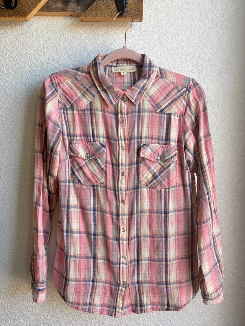 Lovestitch Anthro Pink Plaid Pearl Snap Western Shirt Medium